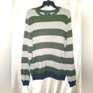 American Eagle pullover sweater olive/grey striped. Sz L